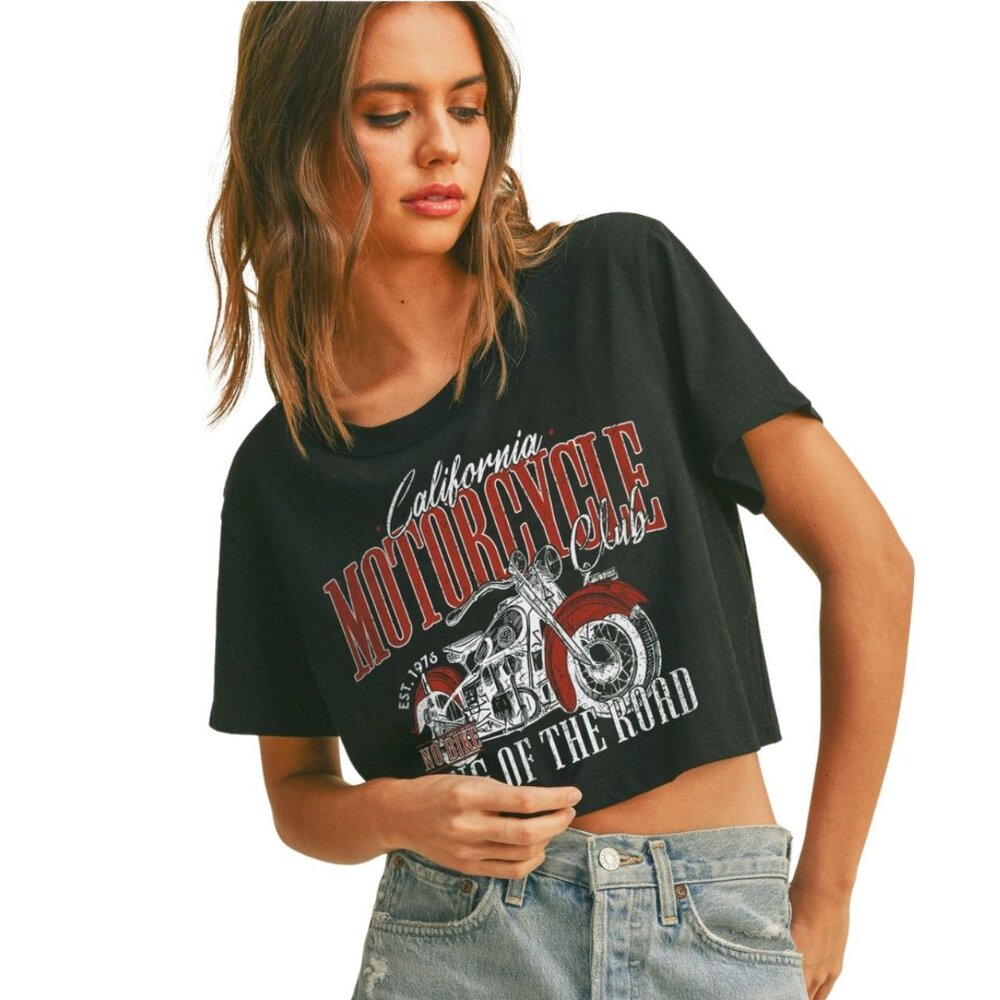 New California Motorcycle Club Graphic Short Crop Tee